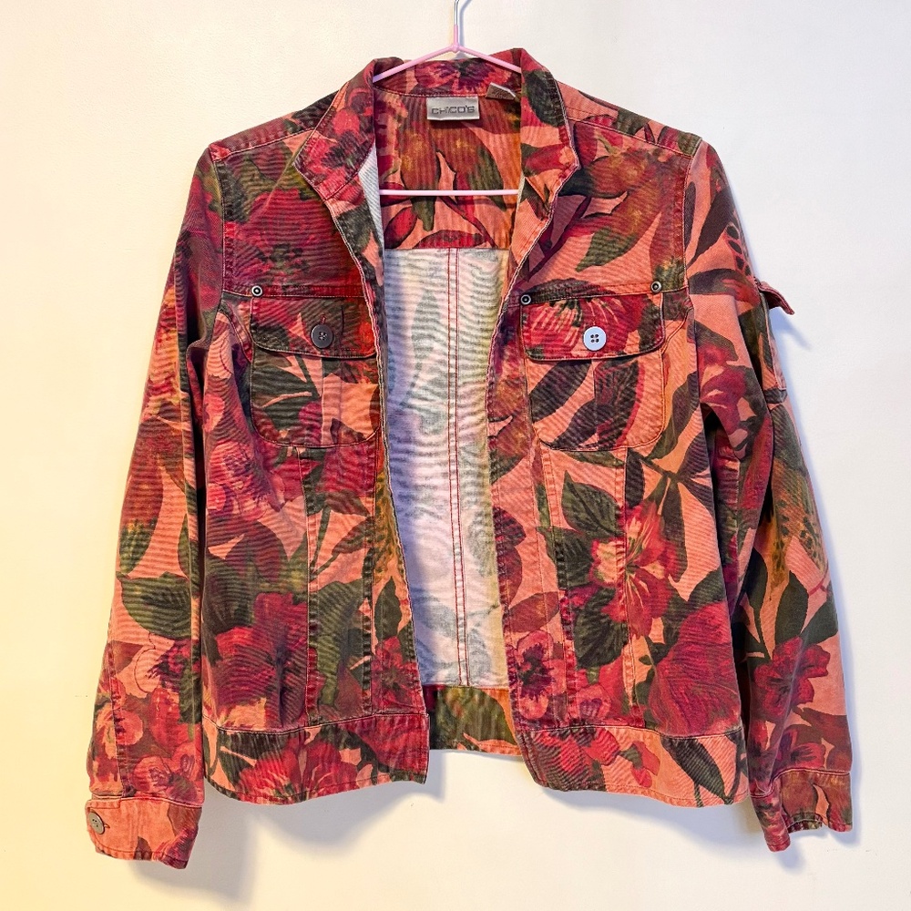 Chico’s Collared Denim Pocket Statement Jacket Or… - image 1